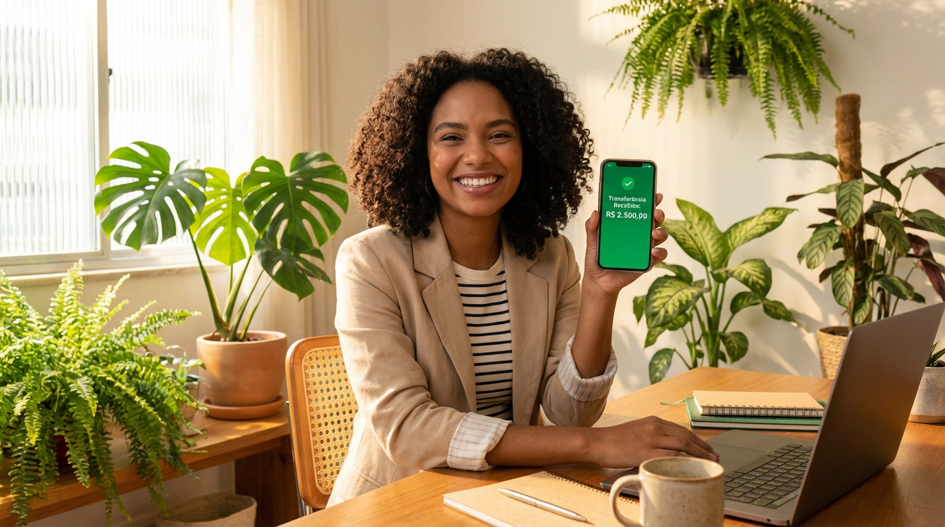 Promotor ganhando dinheiro com celular